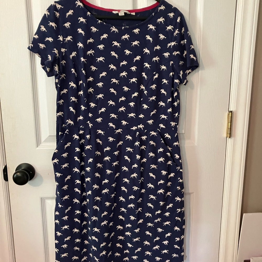 Boden Phoebe Jersey Navy 100% Cotton Casual Dress Equestrian Print Sz 10P - Picture 6 of 9